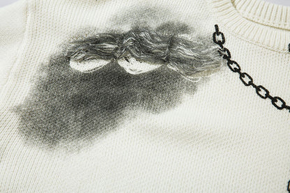 Chain Jacquard Spray Paint Knit Sweater WN11439