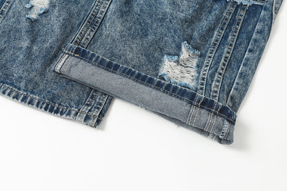 Washed Damage Splice Wide Leg Denim Jeans WN25742