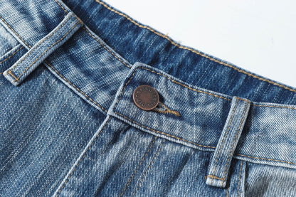 Damage Whisker Washed Wide Leg Denim Jeans WN25948