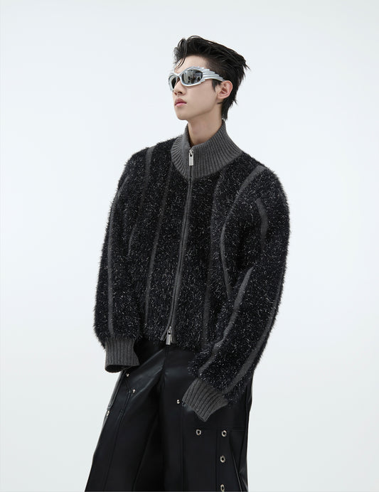 High-Neck Fake Fur Knit Short Jacket WN9865