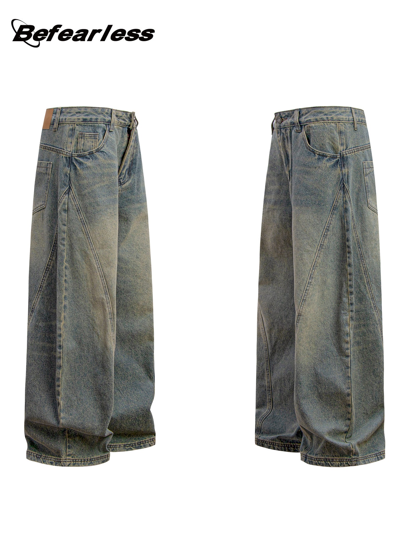 Washed Panel Wide Leg Denim Jeans WN26258