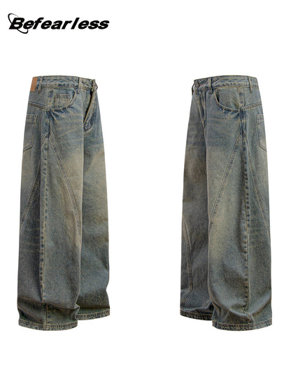 Washed Panel Wide Leg Denim Jeans WN26258