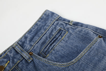 Washed Logo Embroidery Wide Leg Denim Jeans WN25548