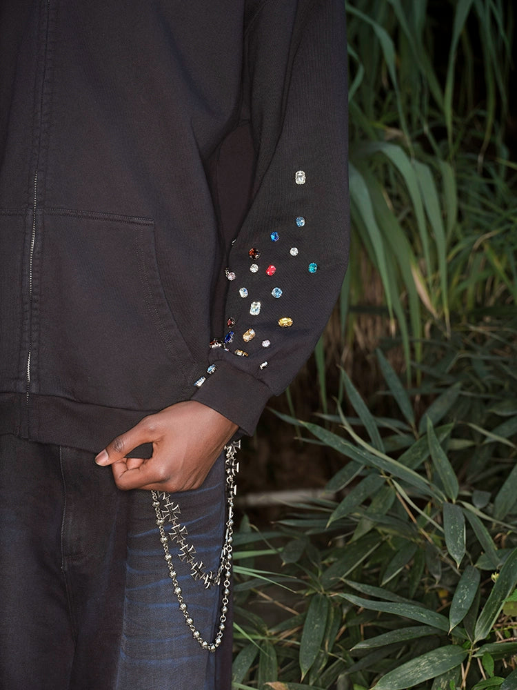 Gem Decoration Oversize Zipper Hoodie WN21281