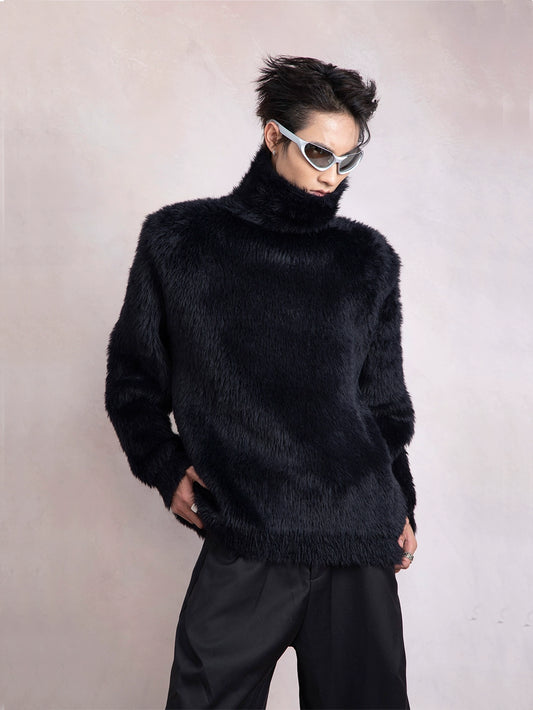 Fake Fur High Neck Knit Sweater WN9279