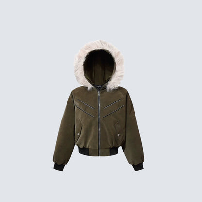 Fake Fur Collar Hooded Puffer Jacket WN28102