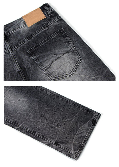 Washed Crinkle Wide Leg Denim Jeans WN26257
