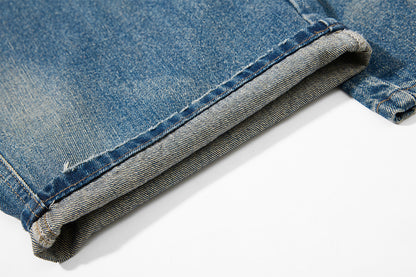 Embroidery Curved Wide Leg Denim Jeans WN25554