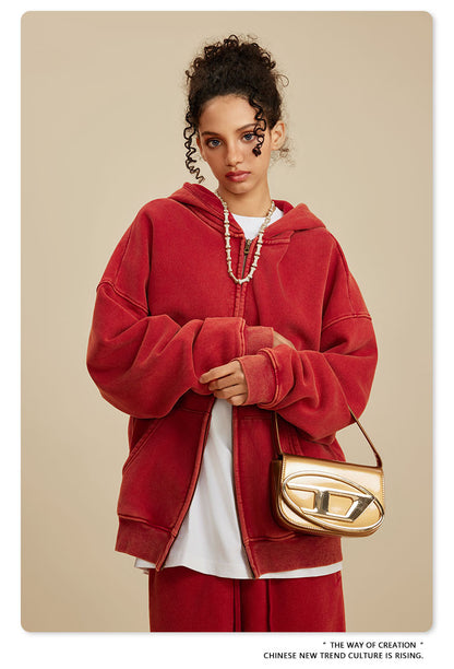 Oversize Washed Zipper Hoodie WN6461