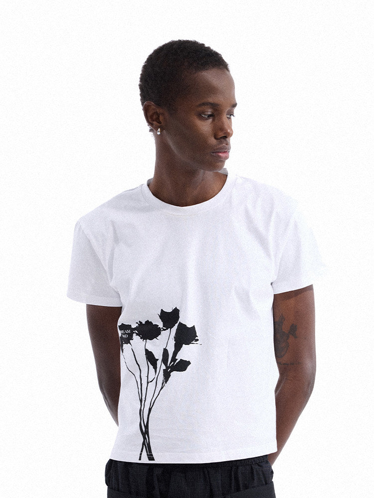 Flower Print Cotton Short Sleeve T-Shirt WN27117