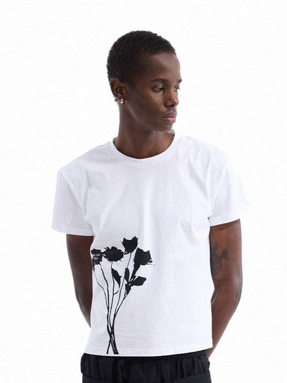 Flower Print Cotton Short Sleeve T-Shirt WN27117