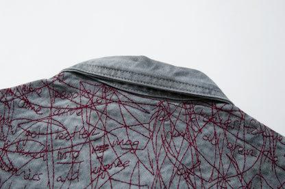 All-Over Random Stitch Embroidery Oversize Denim Jacket WN27865