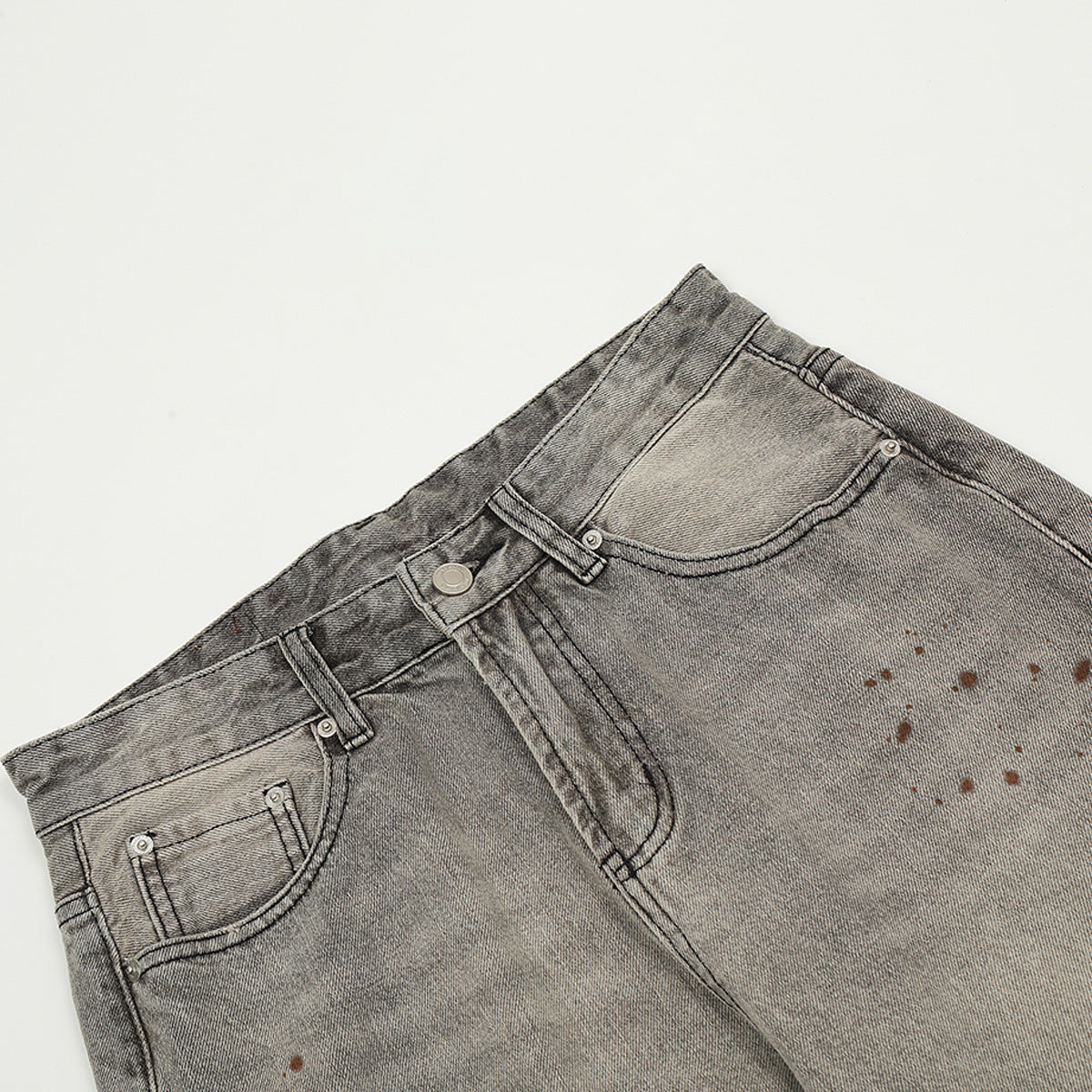 Washed Damage Straight Wide Leg Denim Jeans WN25672