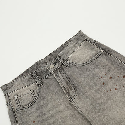 Washed Damage Straight Wide Leg Denim Jeans WN25672