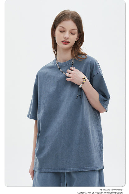 Washed Dyed Oversize Damage Short-sleeve T-shirt & Short Sweatpants Setup WN6630-K