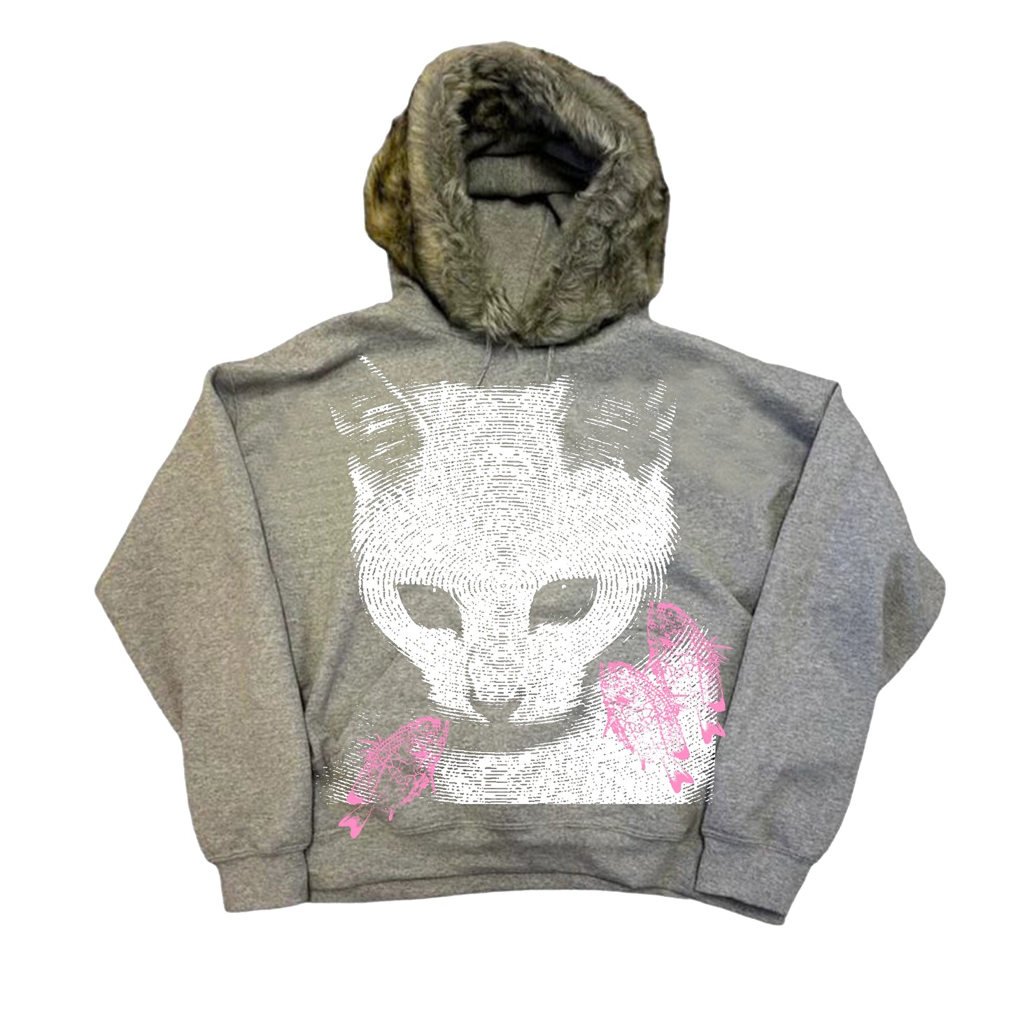 Cat Print Fake Fur Collar Hoodie WN20913