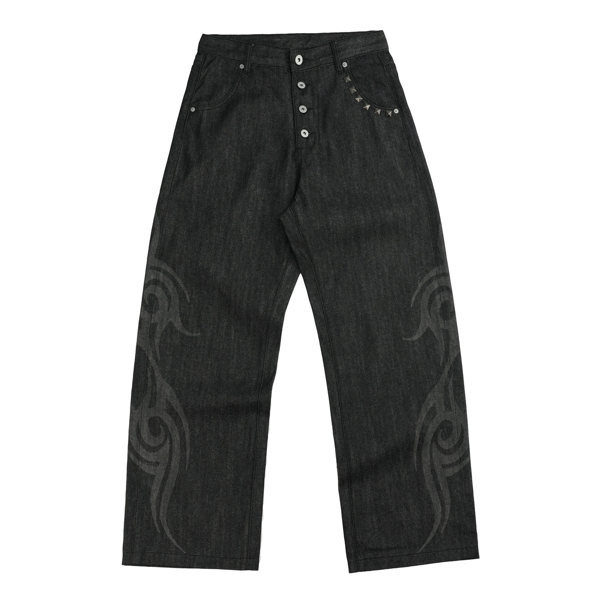 Wide Leg Button Detail Raw Denim Jeans WN27181