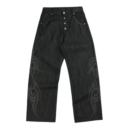 Wide Leg Button Detail Raw Denim Jeans WN27181