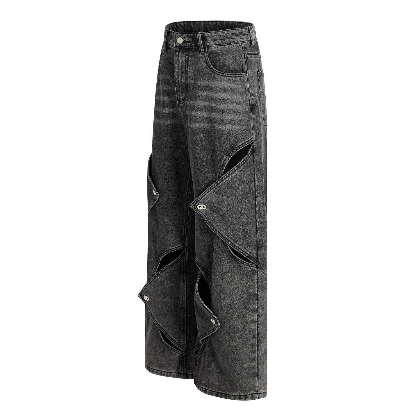 Washed Irregular Panel Wide Leg Denim Jeans WN25825