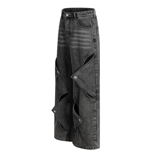 Washed Irregular Panel Wide Leg Denim Jeans WN25825