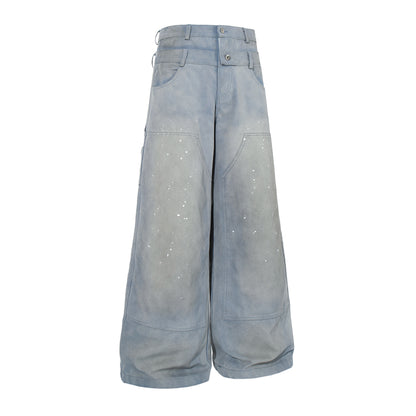 Dirty Dye Paint Splatter Wide Leg Denim Jeans WN25681