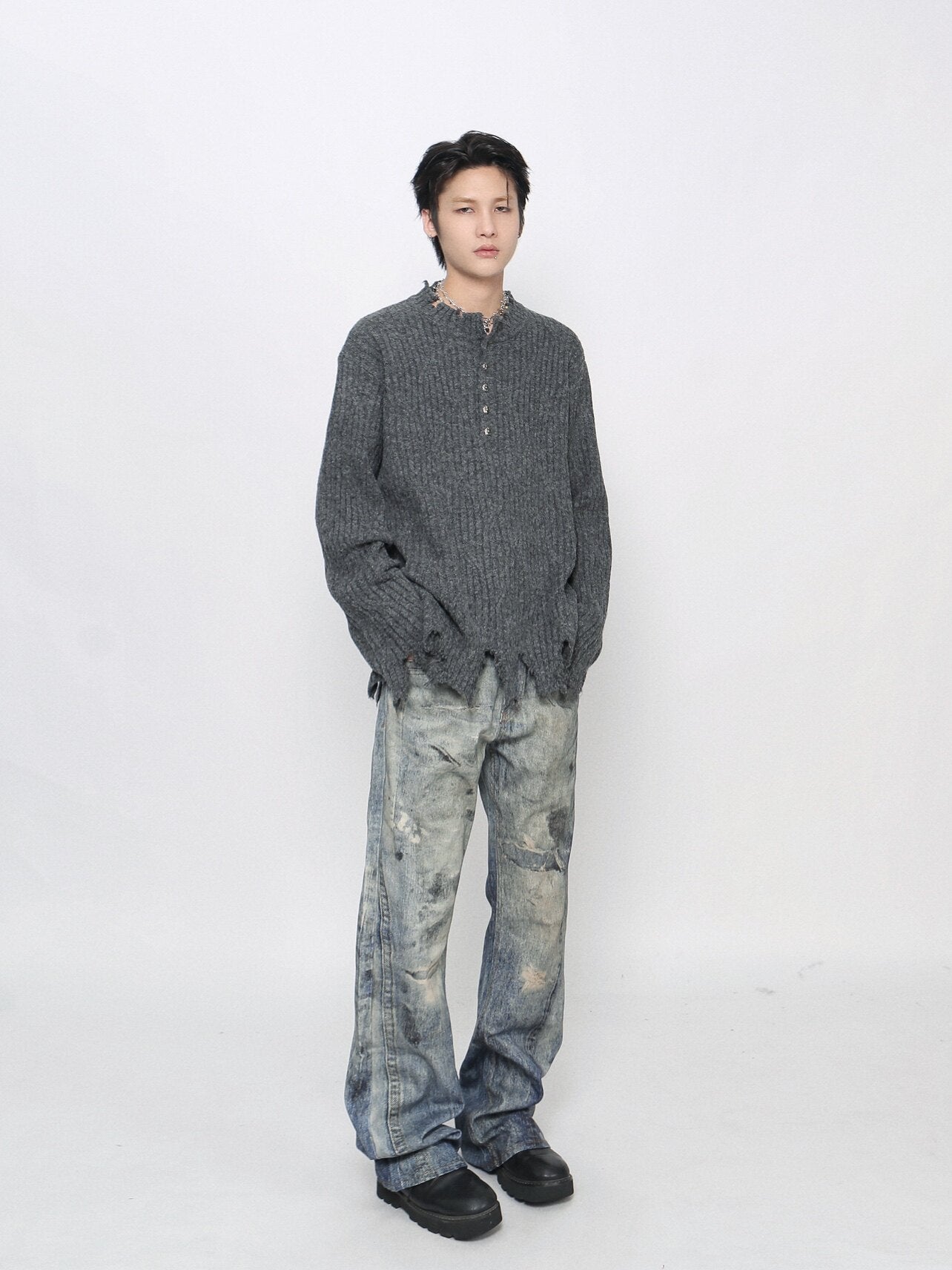 Distressed Raw Edge Knit Sweater WN24478