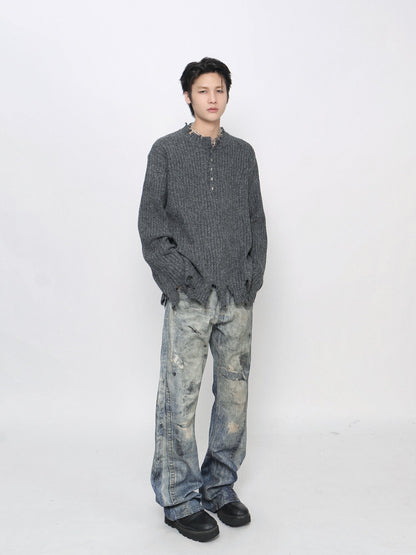 Distressed Raw Edge Knit Sweater WN24478