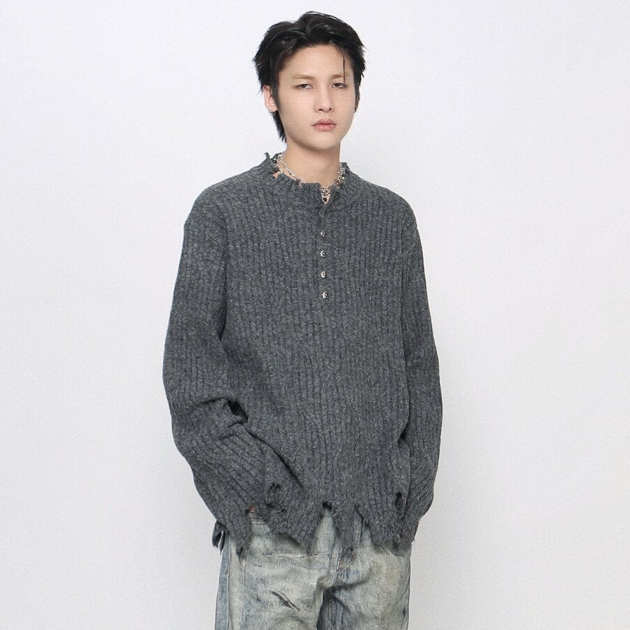 Distressed Raw Edge Knit Sweater WN24478