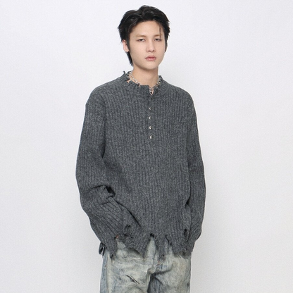 Distressed Raw Edge Knit Sweater WN24478