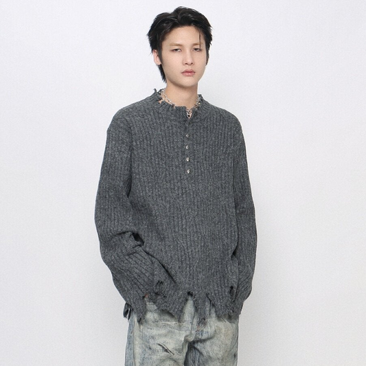 Distressed Raw Edge Knit Sweater WN24478