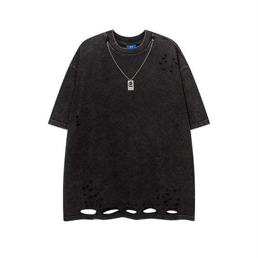 Oversize Damage Chain Attached T-shirt WN5542