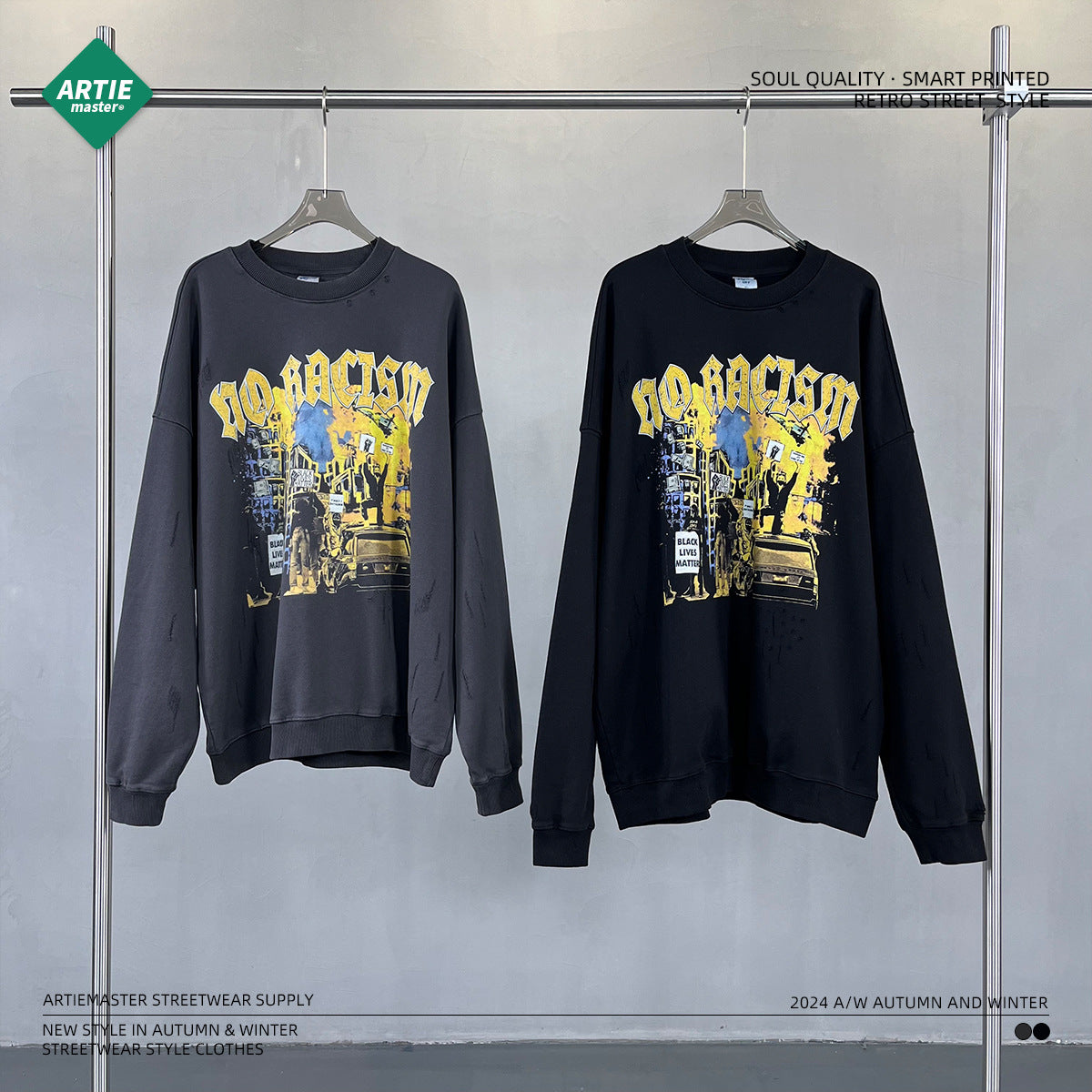 Washed Digital Print Crewneck Sweatshirt WN10007