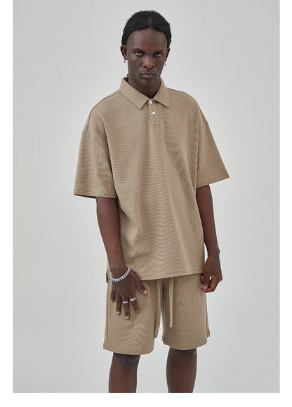 Oversize Waffle Polo Shirt & Waffle Shorts Setup WN6636