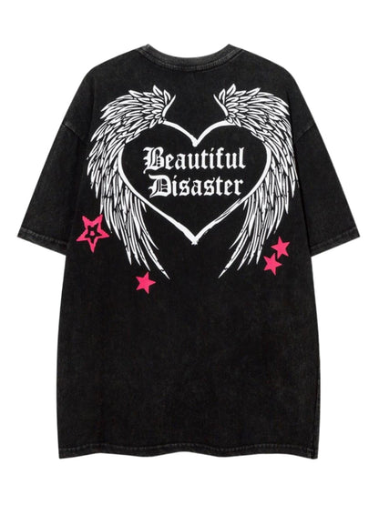 Oversize Washed Graphic Print Short Sleeve T-Shirt WN24454