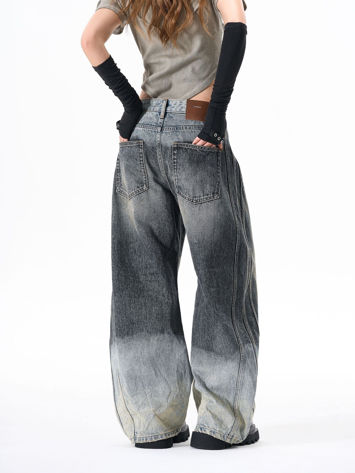 Paint Print Wide Leg Denim Jeans WN23101