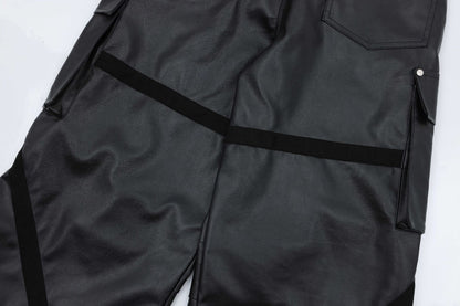 PU Leather Wide-Leg Cargo Pants WN11265