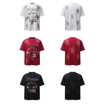 Dirty Dye Letter Print Short Sleeve T-Shirt WN25463