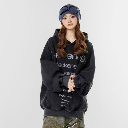Washed Letter Print Hoodie WN25506