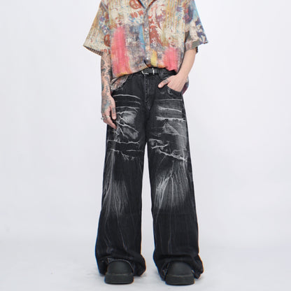 Tie Dye Wide-Leg Straight Denim Jeans WN6950