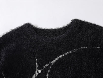 Fake Mink Fleece Letter Embroidery Oversize Knit Sweater WN11580