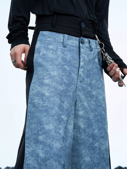 PU Leather Mix Wide Leg Denim Jeans WN10542