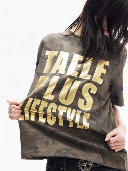 Camouflage Foil Print Oversize Short Sleeve T-Shirt WN27287