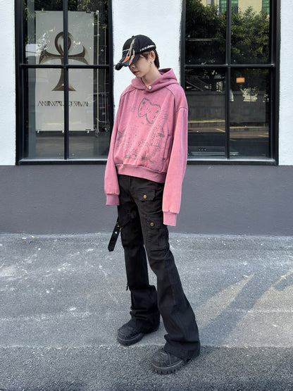 Graffiti Print Oversize Short Pullover Hoodie WN23012