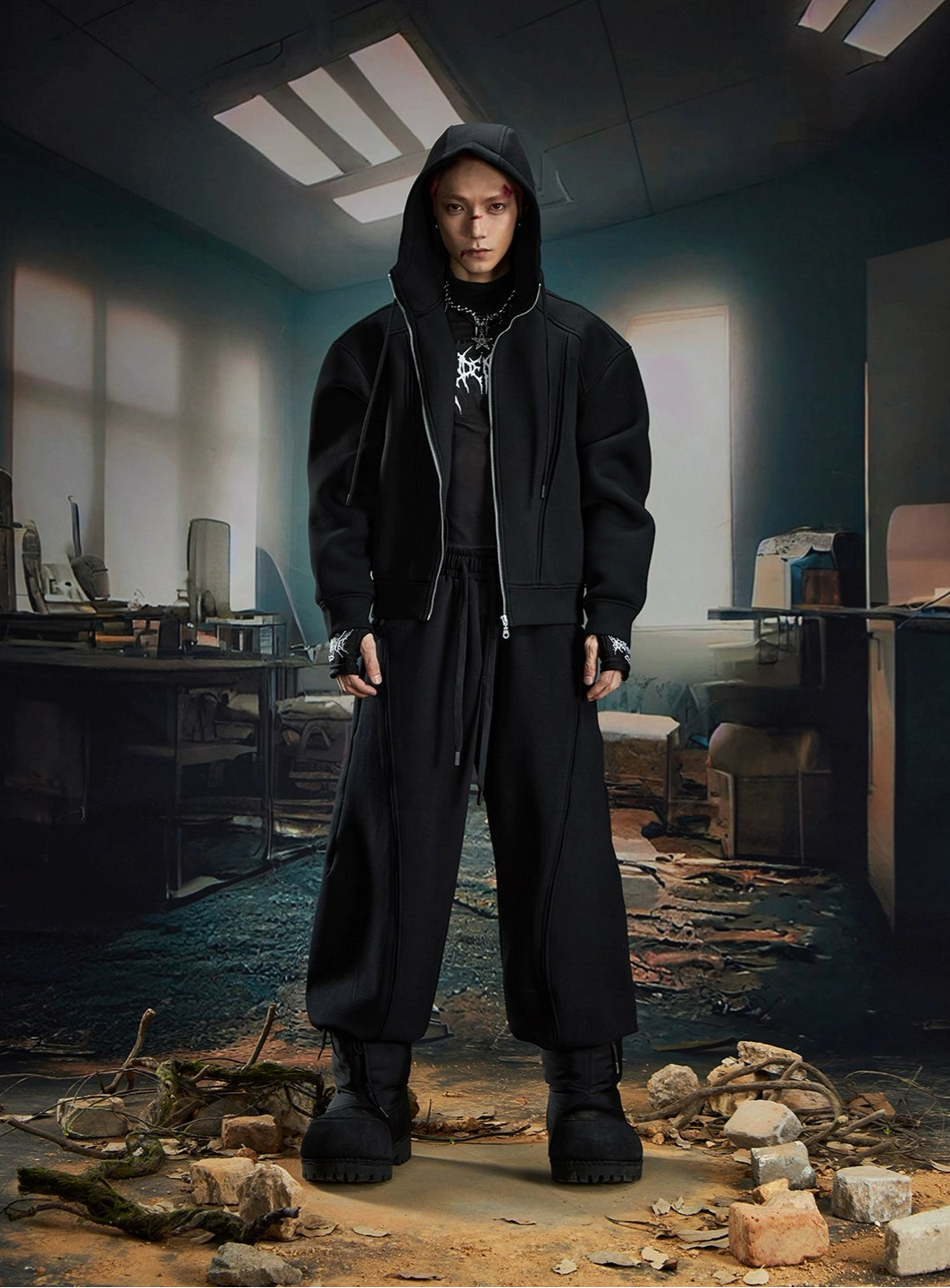 Oversize Simple Zipper Hoodie & Wide Leg Sweatpants Setup WN20581