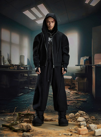 Oversize Simple Zipper Hoodie & Wide Leg Sweatpants Setup WN20581