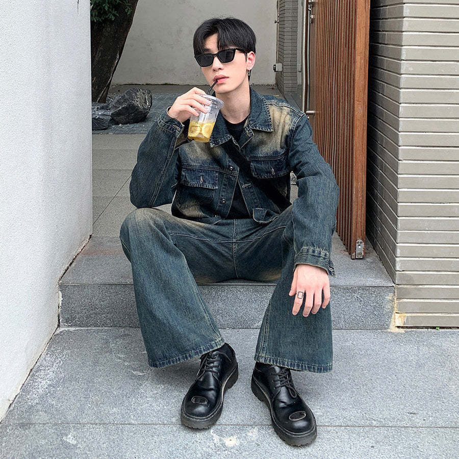 Washed Denim Jacket & Wide Leg Denim Jeans Setup WN24873