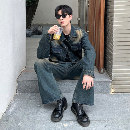 Washed Denim Jacket & Wide Leg Denim Jeans Setup WN24873