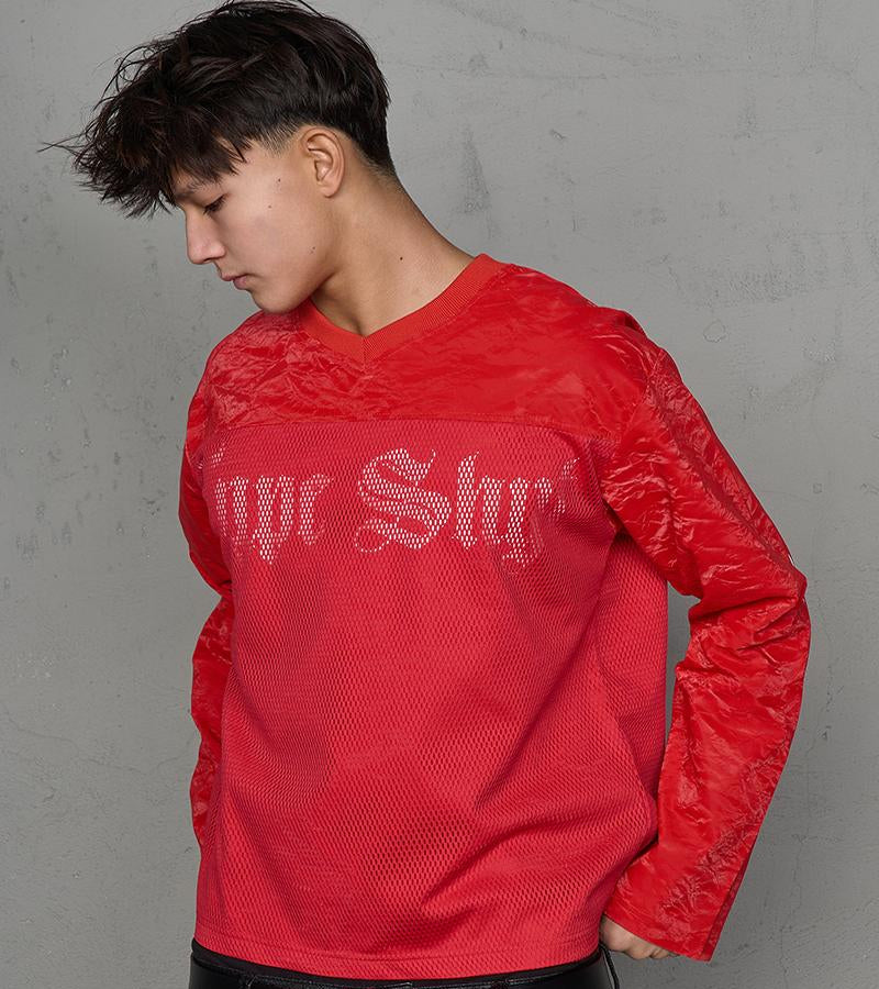 Velvet Texture Mesh Hollow Print Long Sleeve T-Shirt WN20988