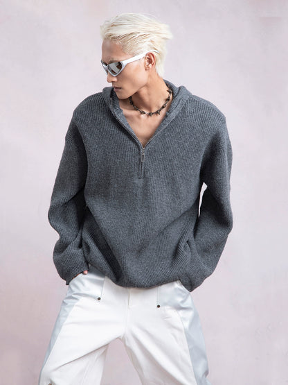 Half Zip Oversize Knit Hoodie WN9345