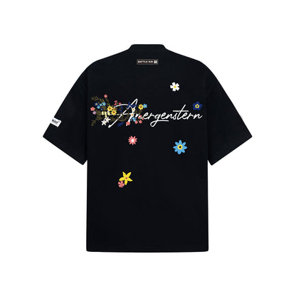 Flower Embroidery Handwritten Letter Short Sleeve T-Shirt WN26921